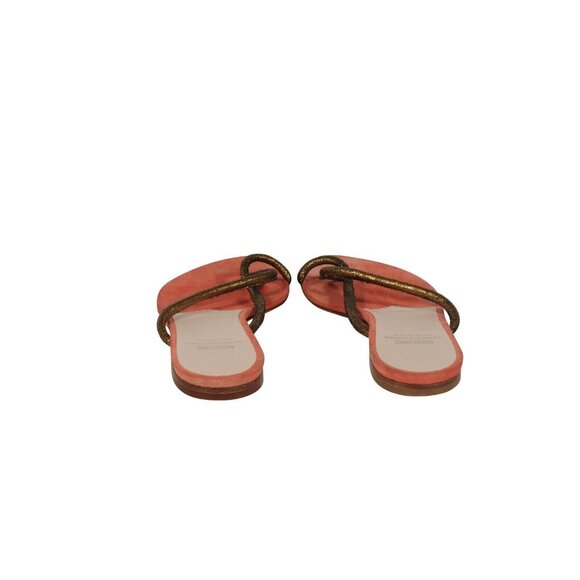 Moschino Womens Cheap And Chic Sandals US 7.5 Orange Gold Thong Slip On Slides - Picture 6 of 10